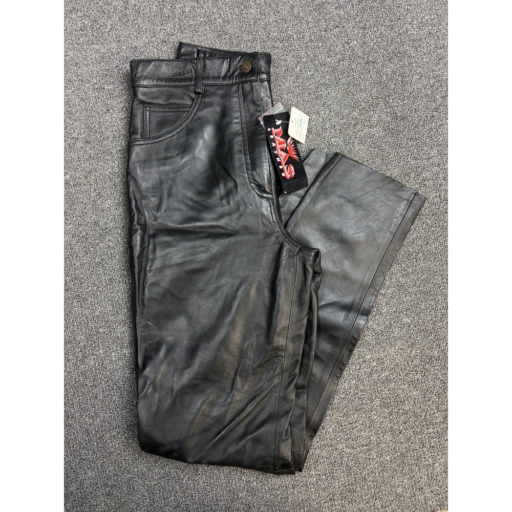 NWT Mas Leather Womens Biker Motorcycle Riding Pants Sz 10 Black Genuine Leather